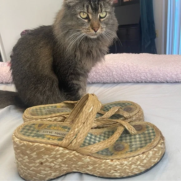 Y2K Steve Madden Chunky Platform Heels Sandals Woven Natural Fiber 6.5 - Picture 8 of 9